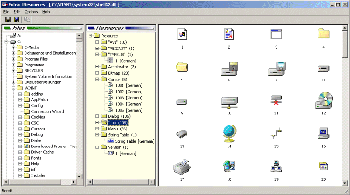 Screenshot vom Programm: ExtractResources